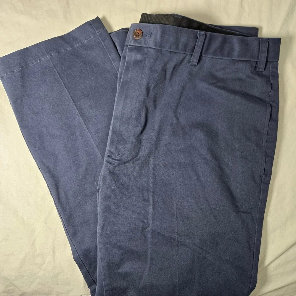Orvis Mens 42x30 Flat Front Chino Pants Navy Blue Straight Leg Trousers see pic*